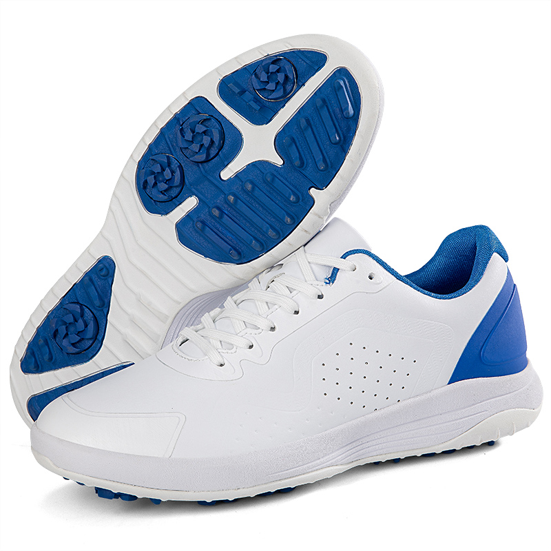 New white golf shoes for men and women, leather upper, fixed studs, non-slip, professional training shoes