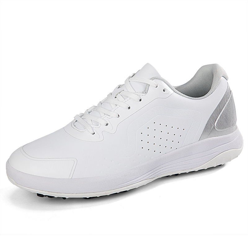 New white golf shoes for men and women, leather upper, fixed studs, non-slip, professional training shoes