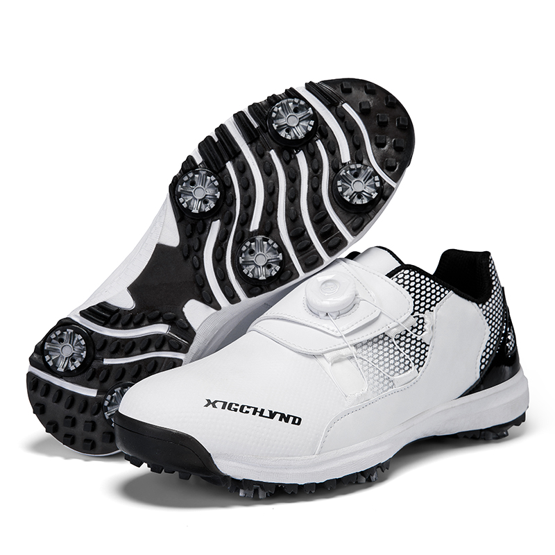 Men's golf shoes with twist-button laces, non-slip, waterproof, sporty, casual, lightweight, outdoor training shoes